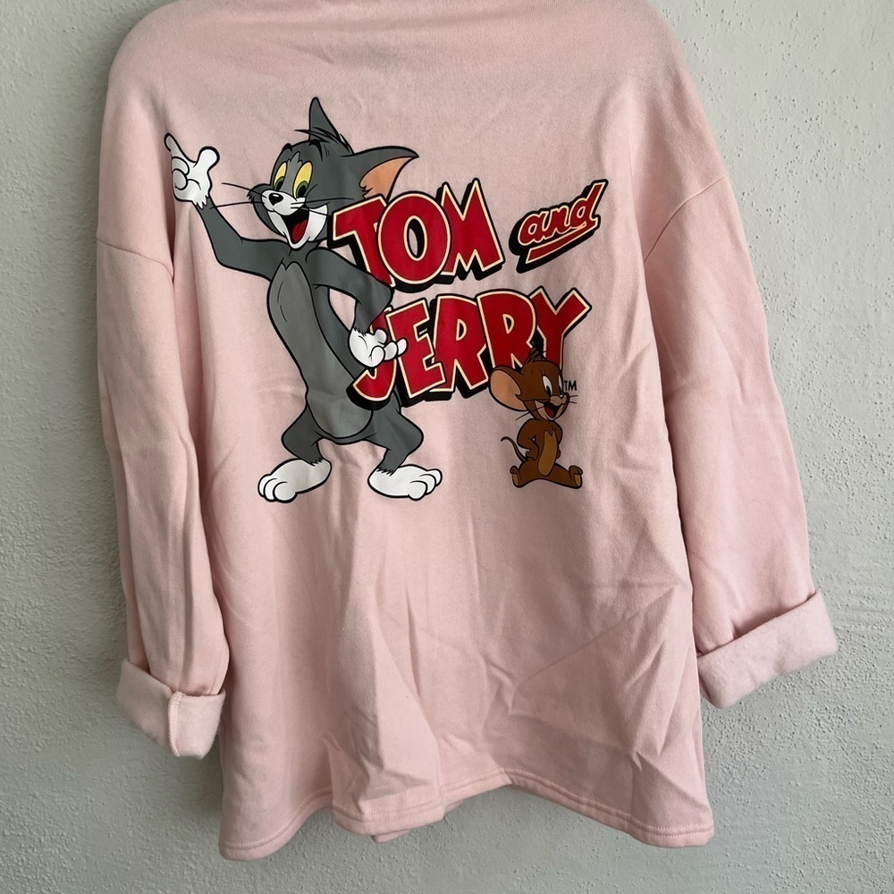 Tom & JERRY Women's Size Medium Pink Oversize Button Down Jacket